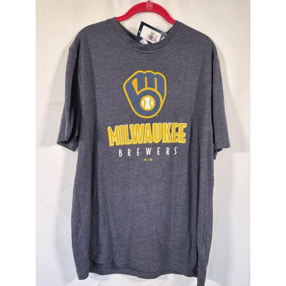 Majestic T Shirt Size L Milwaukee Brewers pullover short sleeve new